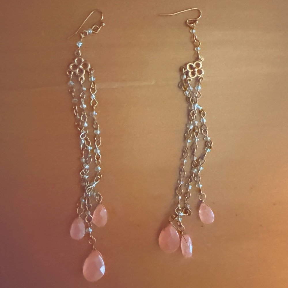 Anthropologie Gold and Pink Teardrop Earrings